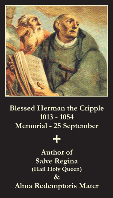 SEPTEMBER 25th: Blessed Herman the Cripple Prayer Card ***BUYONEGETONEFREE***